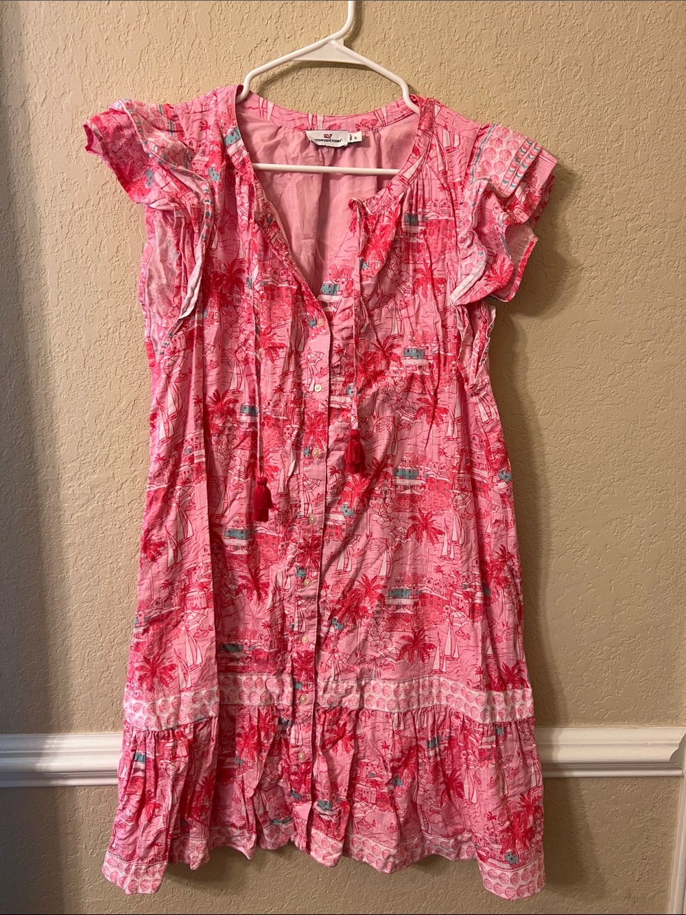 Vineyard Vines Pink Tropical Button-Front Girls Dress